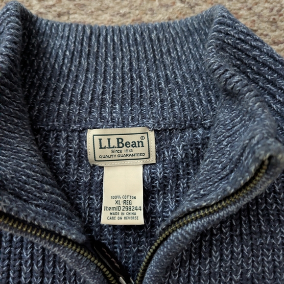 ​L.L. Bean Men’s XL Full Zip Waffle Knit Sweater 100% Cotton Blue ID 298244 - Picture 3 of 6